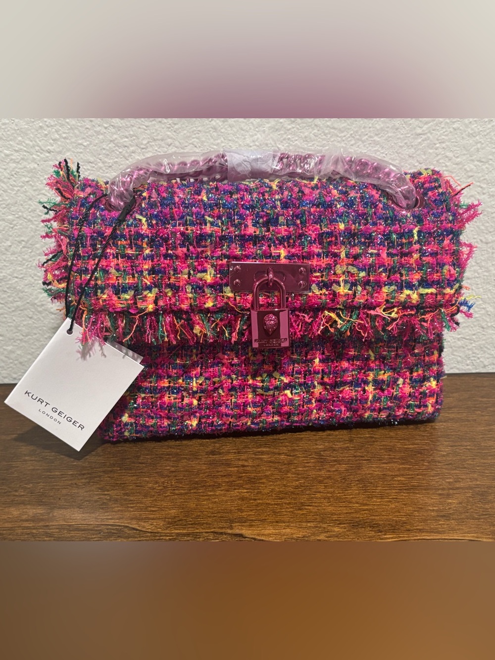 Kurt Geiger Brixton Pink Multicolor Tweed Crossbody Bag w/ dust bag